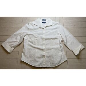 Faconnable French Designer Women's White 100% Cotton Textured Blouse Top Shirt L